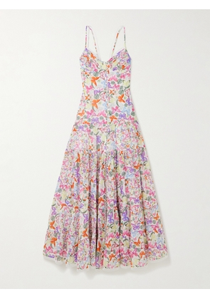 Charo Ruiz - Melia Tiered Printed Cotton-blend Voile Maxi Dress - Pink - x small,small,medium,large,x large
