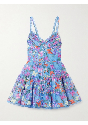 Charo Ruiz - Angy Tiered Printed Cotton-blend Mini Dress - Blue - x small,small,medium,large,x large