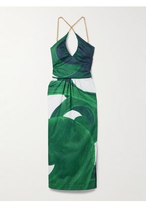 Themis Z - Artemis Golden Chain-embellished Printed Cotton Midi Dress - Green - FR 34,FR 36,FR 38,FR 40,FR 42,FR 44