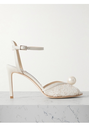 Jimmy Choo - Sacora 85 Embellished Leather-trimmed Lace Sandals - Ivory - IT36,IT36.5,IT37,IT37.5,IT38,IT38.5,IT39,IT39.5,IT40,IT40.5,IT41,IT41.5,IT42