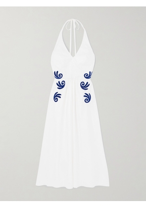 Themis Z - Leucothea Flocked Cotton-poplin Halterneck Midi Dress - White - FR 34,FR 36,FR 38,FR 40,FR 42,FR 44