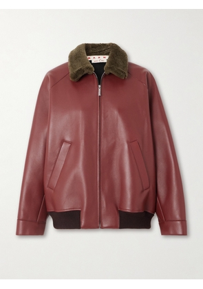 Marni - Shearling-trimmed Leather Bomber Jacket - Burgundy - IT38,IT40,IT42,IT44,IT46