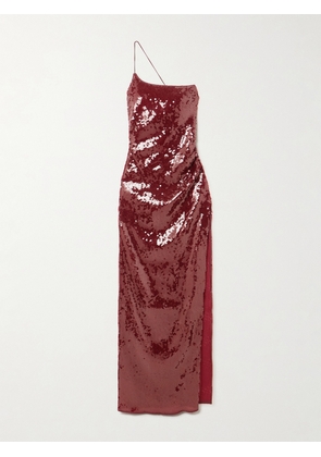 Oséree - One-shoulder Sequined Stretch-mesh Maxi Dress - Burgundy - small,medium,large,x large
