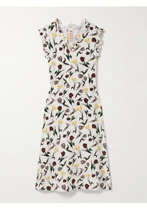 Marni - Ruffled Printed Crepe Midi Dress - White - IT38,IT40,IT42,IT44,IT46,IT48