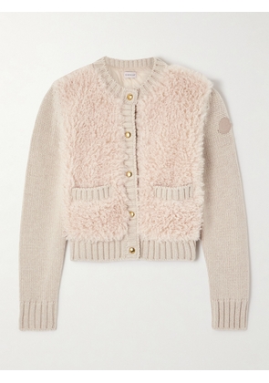Moncler - Shell-trimmed Wool Cardigan - Neutrals - xx small,x small,small,medium,large,x large