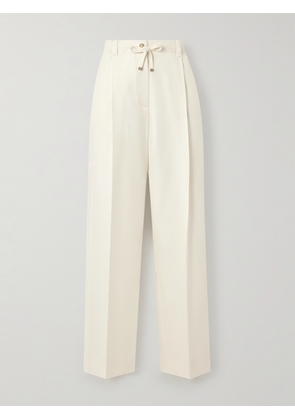 Moncler - Pleated Wool-gabardine Wide-leg Pants - Cream - IT38,IT40,IT42,IT44,IT46,IT48