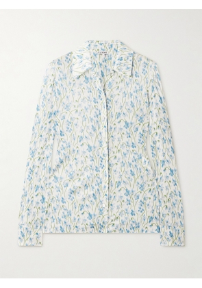 LOEWE - Embroidered Floral-print Crepe Shirt - Blue - FR 34,FR 36,FR 38,FR 40,FR 42,FR 44
