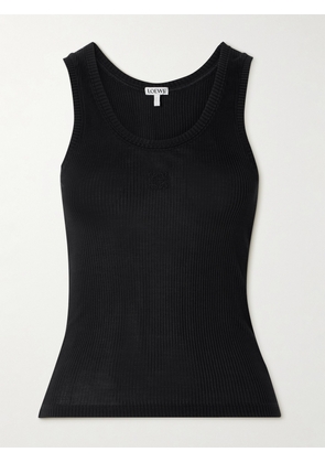 LOEWE - Anagram Embroidered Ribbed Silk-jersey Tank - Black - x small,small,medium,large,x large