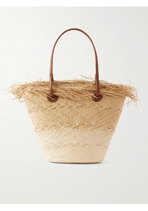 SENSI STUDIO - Leather-trimmed Frayed Ombré Straw Tote - Brown - One size