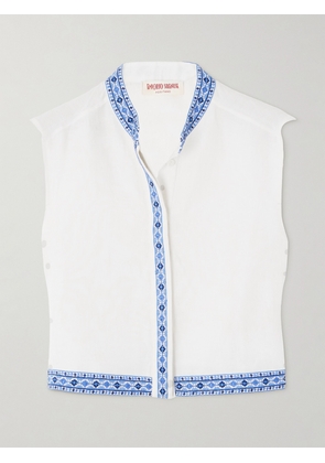 Emporio Sirenuse - Andorra Cropped Embroidered Linen And Cotton-blend Top - Off-white - IT36,IT38,IT40,IT42,IT44,IT46