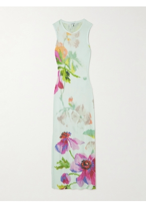 LOEWE - Ribbed Floral-print Silk And Cotton-blend Jersey Midi Dress - Blue - x small,small,medium,large