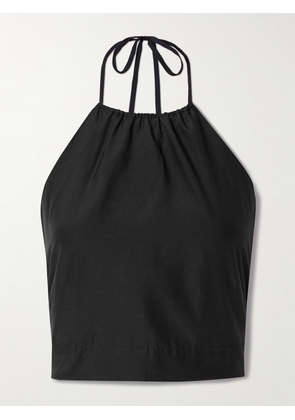 La Ligne - Cropped Cotton And Silk-blend Halterneck Top - Black - x small,small,medium,large,x large