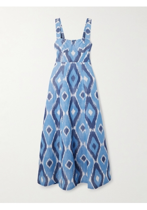 Emporio Sirenuse - Azzurra Open-back Printed Hemp And Cotton-blend Maxi Dress - Blue - IT36,IT38,IT40,IT42,IT44,IT46,IT48,IT50