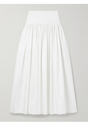La Ligne - Laurence Stretch Knit-trimmed Gathered Cotton-poplin Midi Skirt - Black - x small,small,medium,large,x large