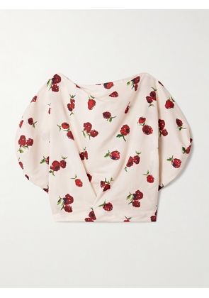 KHAITE - Niles Cropped Draped Silk And Cotton-blend Twill Top - Ecru - US0,US2,US4,US6,US10,US12