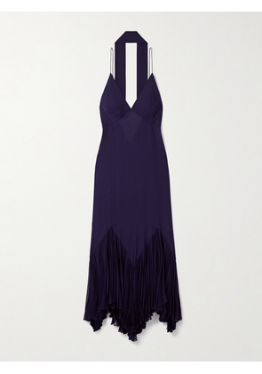 KHAITE - Candita Scarf-detailed Pleated Silk-georgette Maxi Dress - Blue - US0,US2,US4,US6,US8