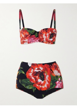 Dolce & Gabbana - Convertible Floral-print Underwired Balconette Bikini - Black - 1,2,3,4,5