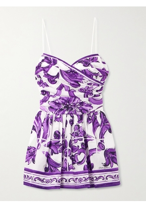 Dolce & Gabbana - Gathered Printed Cotton-poplin Wrap-effect Mini Dress - Purple - IT36,IT38,IT40,IT42,IT44,IT46,IT48,IT50