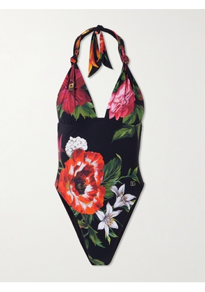 Dolce & Gabbana - Floral-print Halterneck Swimsuit - Black - 1,2,3,4,5
