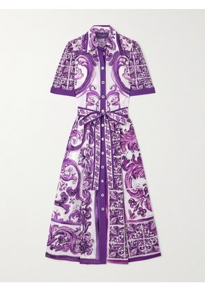 Dolce & Gabbana - Belted Printed Cotton-poplin Midi Shirt Dress - Purple - IT36,IT38,IT40,IT42,IT44,IT46,IT48,IT50