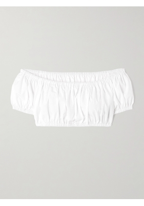 Dolce & Gabbana - Off-the-shoulder Cropped Gathered Cotton-poplin Top - White - IT36,IT38,IT40,IT42,IT44,IT46,IT48