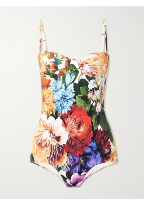 Dolce & Gabbana - Cutout Floral-print Underwired Swimsuit - White - 1,2,3,4,5