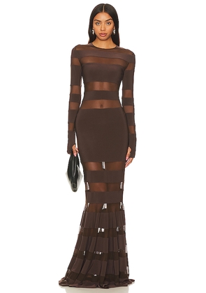 Norma Kamali Spliced Dress Fishtail Gown in Chocolate. Size L. Also in XXS, XS, S, M, XL.