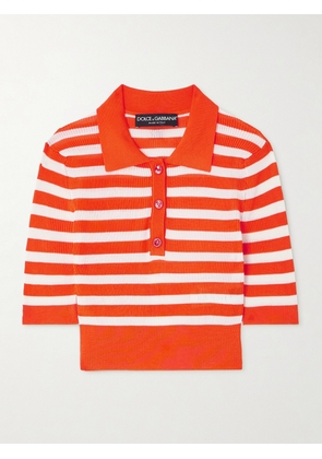 Dolce & Gabbana - Cropped Striped Ribbed-knit Polo Shirt - Red - IT36,IT38,IT40,IT42,IT44,IT46,IT48