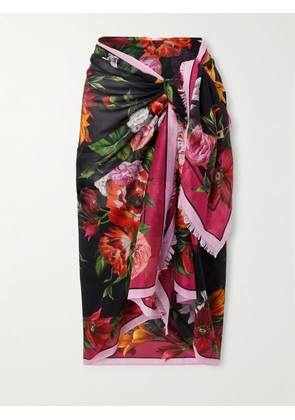 Dolce & Gabbana - Frayed Floral-print Cotton-voile Pareo - Black - One size