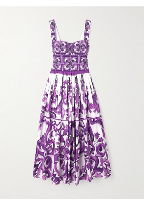 Dolce & Gabbana - Pleated Printed Cotton-poplin Midi Dress - Purple - IT36,IT38,IT40,IT42,IT44,IT46,IT48,IT50