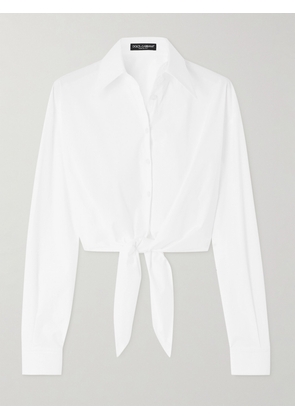 Dolce & Gabbana - Cropped Tie-front Cotton-blend Poplin Shirt - White - IT36,IT38,IT40,IT42,IT44,IT46,IT48,IT50