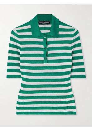 Dolce & Gabbana - Striped Ribbed-knit Polo Shirt - Green - IT36,IT38,IT40,IT42,IT44,IT46,IT48