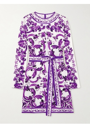 Dolce & Gabbana - Belted Printed Silk-blend Voile Mini Dress - Purple - IT36,IT38,IT40,IT42,IT44,IT46,IT48,IT50