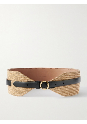 Alaïa - Leather-trimmed Raffia Waist Belt - Neutrals - 65,70,75,80,85