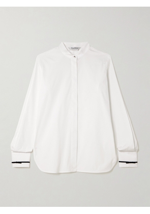 Max Mara - Otranto Grosgrain-trimmed Cotton-blend Poplin Shirt - White - UK 4,UK 6,UK 8,UK 10,UK 12,UK 14,UK 16,UK 18
