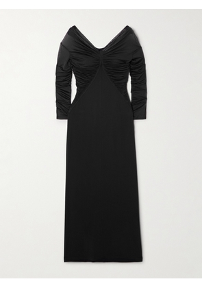 Max Mara - Locri Tulle-trimmed Ruched Jersey Midi Dress - Black - x small,small,medium,large,x large