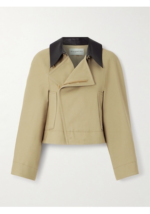 Givenchy - Cropped Leather-trimmed Cotton And Wool-blend Twill Jacket - Neutrals - FR 34,FR 36,FR 38,FR 40,FR 42