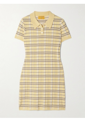 Guest In Residence - Checked Ribbed Silk-blend Mini Dress - Yellow - x small,small,medium,large,x large