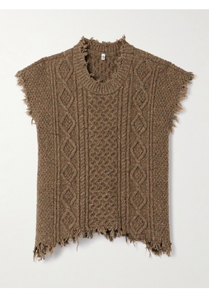 R13 - Boyfriend Frayed Cable-knit Wool-blend Vest - Brown - x small,small,medium,large