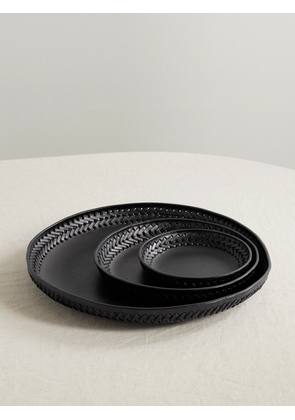 Hunting Season - Set Of Three Whipstitched Leather Trays - Black - One size