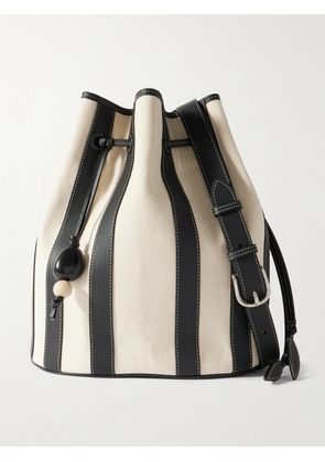 Hunting Season - Extra Large Drawstring Leather-trimmed Striped Canvas Bucket Bag - Black - One size