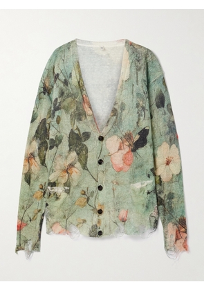R13 - Boyfriend Distressed Floral-print Linen Cardigan - Blue - xx small,x small,small,medium,large