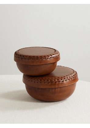 Hunting Season - Set Of Two Whipstitched Leather Boxes - Brown - One size