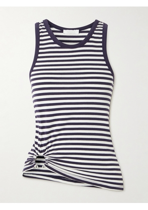 RABANNE - Embellished Striped Cotton-blend Jersey Tank - White - FR 34,FR 36,FR 38,FR 40,FR 42,FR 44,FR 46