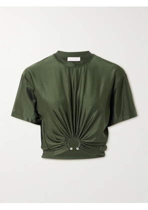 RABANNE - Embellished Gathered Satin-jersey T-shirt - Green - FR 34,FR 36,FR 38,FR 40,FR 42,FR 44,FR 46