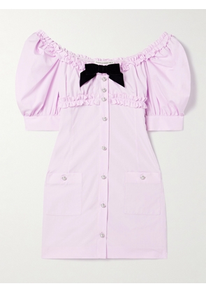 Alessandra Rich - Velvet-trimmed Ruffled Cotton-poplin Mini Dress - Pink - IT36,IT38,IT40,IT42,IT44,IT46