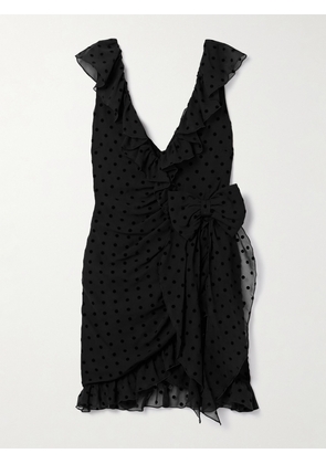 Alessandra Rich - Bow-embellished Ruffled Flocked Silk-chiffon Mini Dress - Black - IT36,IT38,IT40,IT42,IT44,IT46
