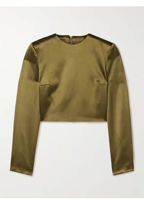 Adam Lippes - Keira Cropped Silk-charmeuse Top - Green - US2,US4,US6,US8,US10,US12,US14