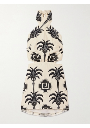 Johanna Ortiz - Pintaderas Cutout Embroidered Cotton-blend Voile Halterneck Mini Dress - Cream - US0,US2,US4,US6,US8,US10,US12