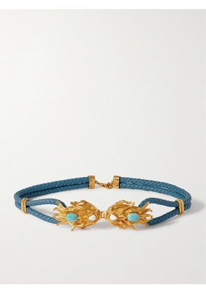 Sonia Petroff - Dragonfish Embellished Braided Leather Belt - Blue - S,M,L